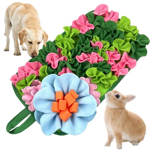 JKDHJK snuffelmatta hund, interaktiv intelligensleksak & fodermatmatta, tvättbar halkfri fodermatta med blommönster för valpar, katter, kanin, små djur, 45 x 25 cm