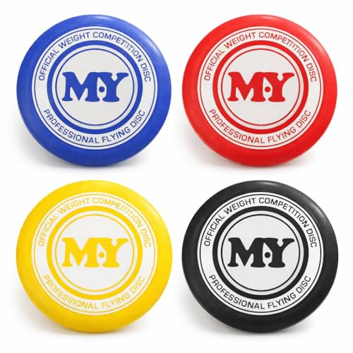 Frisbee Flying Disc Set of 4 – 180g Competition Weighted Throwing Discs 27cm Plastic – Outdoor Garden Beach Park Game for Adults & Kids – Blue Red Yellow Black