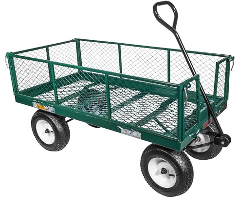 FARM-TUFF Heavy-Duty Metal Mesh Garden Wagon, 48 x 24 - 800Lb Capacity Utility Cart with Pneumatic Tires, Fold-Down Sides & Powder-Coated Frame for Hauling Heavy Materials