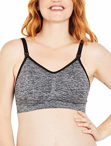 Motherhood Maternity Women's Wireless Clip Down Seamless Nursing Bra for Breastfeeding, Grey Space Dye, Large