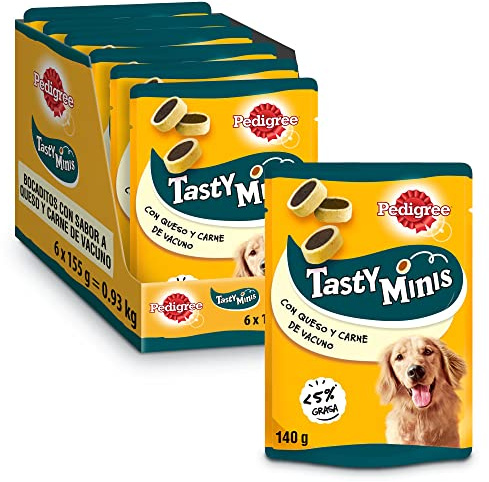 Pedigree Tasty Mini Snacks para Perros Sabor Queso y Buey (Pack 6 x 140g)