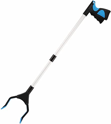 Housolution 32 Faltbar Greifer, 1 Stück Aluminium Greifzange Drehbar Greifzange Müllzange Rutschfest Gummigreifer, Langer Greifarm für Senioren Müll Abfallsammlun Garten Nabber Greifen, Blau