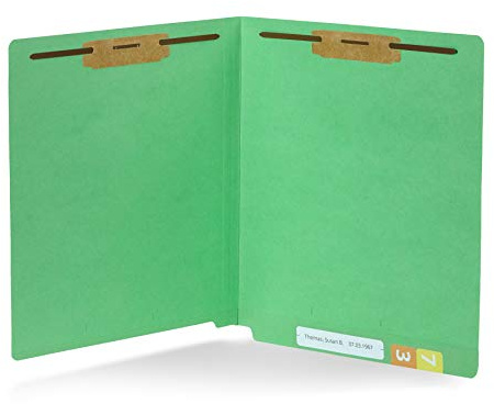 50 Green End Tab Fastener File Folders - Reinforced Straight Cut Tab - Durable 2 Prongs Designed to Organize Standard Medical Files, Receipts, Office Reports, and More - Letter Size, Green, 50 Pack