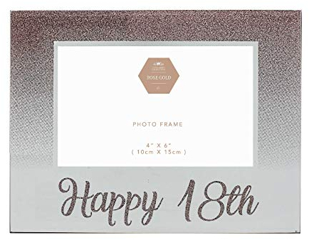 The Leonardo Collection Rose Gold Glitter and Mirror 4'x6' Birthday Photo Frame with Number - Happy 18th
