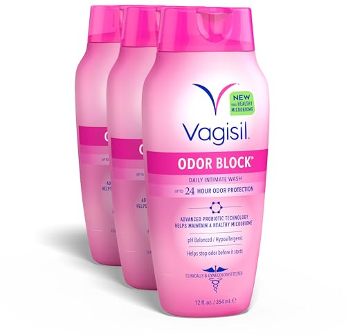 Vagisil Feminine Wash for Intimate Area Hygiene, Odor Block, Gynecologist Tested, Hypoallergenic, 12 oz, (Pack of 3)