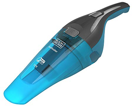 Black+Decker WDC215WA-QW WDC215WA-QW-Aspirador de Mano 7,2V 1,5Ah para líquidos y Sólidos con Accesorios. Cargador de Pared, 10.8 W, 385 milliliters, 65 Decibeles, Gris/Azul