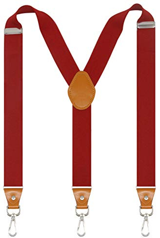 Doloise Mens Suspenders with 3 Swivel Hooks Belt Loops 1.4 Inch Wide Heavy Duty Adjustable Braces (Red)