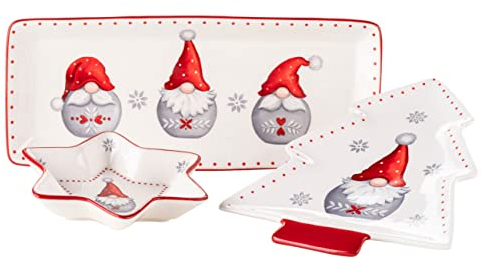 MÄSER 931974 Serie Aurela Weihnachtsteller 3er Set, 3 Weihnachtsgeschirr Teller als Plätzchenteller, Stollenplatte, Gebäckteller, Keksteller, Weihnachtsservice Geschirrset Weihnachten, Steingut