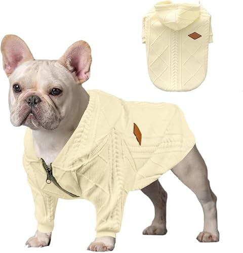 meioro Cappuccio con cerniera per cani Maglione per animali domestici Abbigliamento per animali domestici carino Inverno caldo con cappuccio Cucciolo Bulldog francese Pug (3XL, Bianco)
