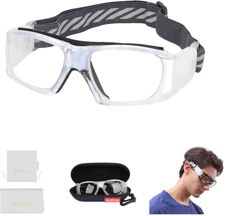 SooGree Sport Goggles Basketball Soccer Football Sports Protective Eyewear Eye Safety Glasses Men Women Racquetball Goggles Lens Replaceable (Transparent Frame Black Pad)