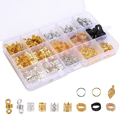 200 Pezzi Alluminio Capelli Dreadlocks Perline Anelli Gioielli per capelli Clip Alluminio Dread Locks Capelli regolabili Cuffie perline Trecce accessori