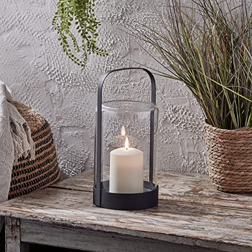 Lights4fun 18,5cm Metall Laterne Outdoor mit LED Kerze batteriebetrieb Timer Garten Deko Balkon Glasglocke Außen