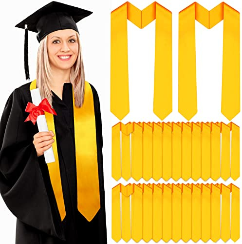 Giegxin 50 Pcs Unisex Graduation Stoles Bulk Adult Sublimation Blank Plain Sash Grad Satin Honor Stole(Gold)