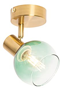 Qazqa - Art Deco Spotlight Ceiling Gold with Green Glass - Vidro- - Art Deco - Suitable for LED E14 | 1 Way Light - Steel Surface-Mounted spotway Light - Suitable for Kitchen I Bedroom I