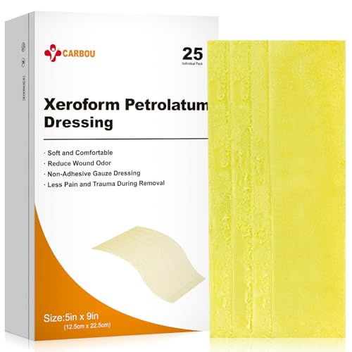 Carbou Medical Xeroform Petrolatum Dressing 5x9, 25 Individual Pack, Non-Adherent Gauze Pads, Soft Fine Mesh Gauze Patch for Wound Care, Burns, Lacerations, Skin Grafts & Surgical Incisions