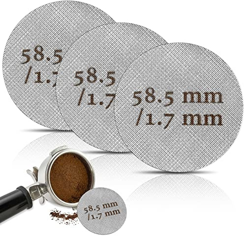 Huiguli Pantalla de Filtro Cafe 58.5mm, 3 Piezas Filtro de Café Barista, Pantalla de Disco Cafe 1.7 mm de Grosor 150μm, Espresso Puck Screen de 316 Acero Inoxidable para Oficina Casa