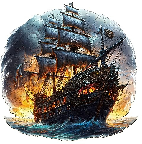 WOODBESTS Wooden Puzzles for Adults - Pirate Ship, Pirate Wooden Jigsaw Puzzle, Unique Animal Wood Puzzles Adult, Xmas Gifts for Puzzle Lovers(200 Pcs, M, 111.8x11.7)