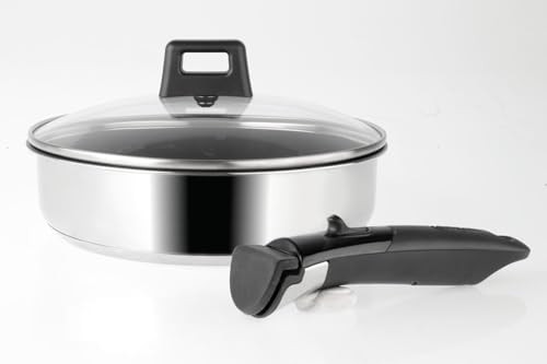 Sitram 714263 Sauteuse Arpège Inox Ø 24 cm - Manche amovible SITRAMOVIBLE, Couvercle vapeur en verre, Tous feux dont induction - revêtement noir anti-adhérent sans PFOA