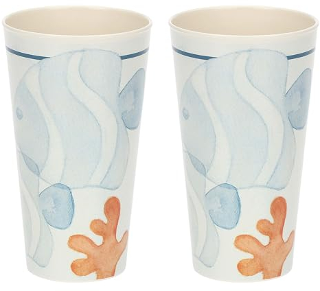 THUN, Lot de 2 verres en mélamine, ligne de mer à aimer, set de verres, idée cadeau pour la cuisine, 12,5 cm h