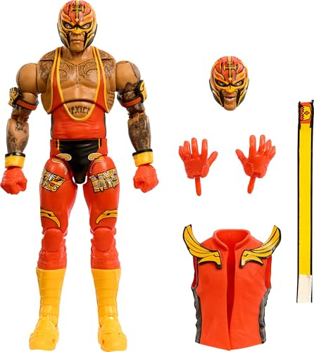 Mattel WWE Ultimate Edition - Figura de acción y Accesorios, Juego Coleccionable de Rey Mysterio de 6 Pulgadas con Cabezas y Manos Intercambiables, 30 Puntos de articulación