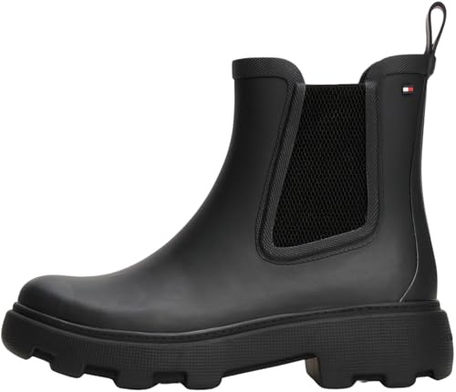 Tommy Hilfiger Bottines de Pluie Femme Rubber Rainboot à Talon Carré, Noir (Black), 42