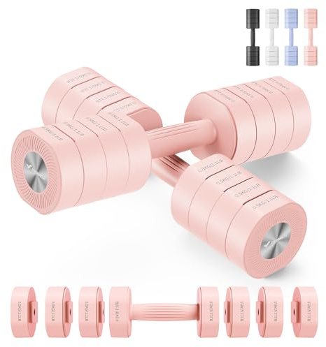 MERACH Adjustable Dumbbell Set of 2, 4 in 1 Hand Weights for Men/Women at Home, Free Weights 1-4 kg Adjustable Gym Dumbbells, Weight Set for Strength Training-pink
