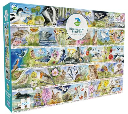 Gibsons RSPB Birdsong and Bluebells 1000 Piece Jigsaw Puzzle for Adults – British Wildlife by Val Goldfinch – Nature Puzzle in Partnership with RSPB – Premium Gift for Bird Lovers