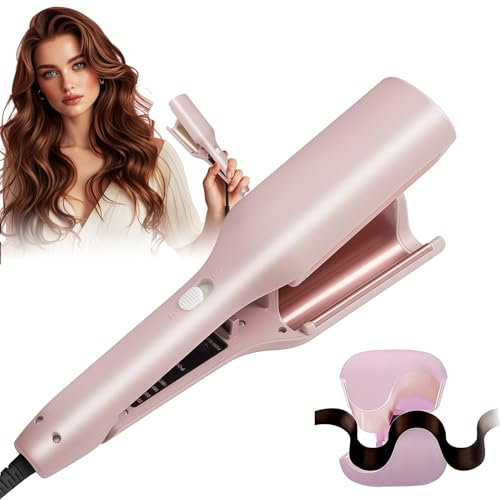 Welle Lockenstab für französische Eierrollen,32mm Welleneisen für Haare,Lockenstab große Locken mit 5 Einstellbarer Temperaturen, für Lange kurze Haare (Rosa)
