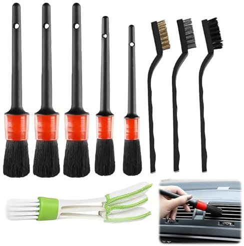 Kit Pulizia Auto Moto, 9 Pezzi Kit Spazzole Pulizia Auto, Spazzole Cerchioni, Pulizia Auto Kit per Cura Cerchioni,Set di Pennelli per Pulizia di Dettaglio, Set di Pennelli per Pulizia Automatica
