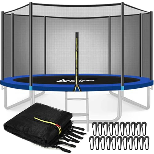 Trampolinnät Ø 366 cm 8 stänger, säkerhetsnätverk för studsmatta 366 cm 8 stänger, UV-beständigt skyddsnät med dragkedja, färg svart
