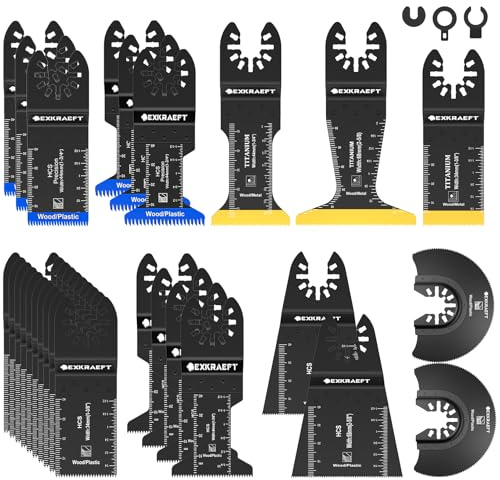 EXKRAEFT 30Pcs Multitool Blade Kits for Metal Wood and Drywall, Japanese Tooth Multi Tool Blades, Titanium Universal Oscillating Saw Accessories Fit Milwaukee Ryobi Rockwell Fein and More