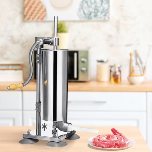 Poussoir à Saucisse en Acier inoxydable, Machine à Saucisse Manuel avec 4 Tubes, Embouts Remplissage de Professionnelle Poussoir à Viande, pour Maison, Restaurant (Argent-4L,16.5 * 16.5 * 43 cm)