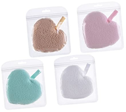 EPIGEIST 4pezzi Spugne Struccanti Forma Di Cuore Riutilizzabili Puff Esfolianti Viso Per Rimuovere Trucco e Impurità Morbide Per Pulizia Profonda Pori Per Casa Viaggio e Regalo