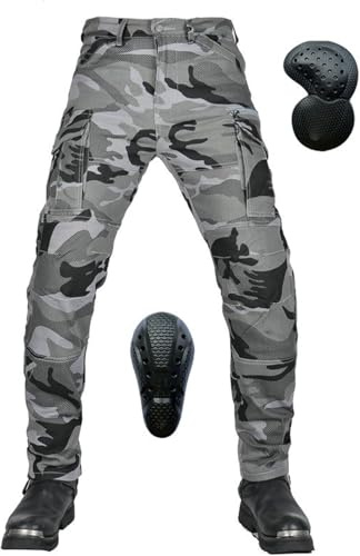Herr/Kvinnor Motorcykel Byxor, Motorcykel Skyddande Kamouflage Jeans Stretch Bepansrad Ridning Motocross Racing Byxor Med Avtagbar Rustning Och Vattentät Anti-drop Andningsbar, Camouflage, XXL