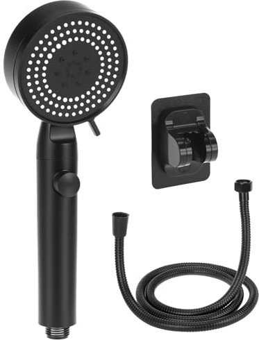 QWORK® 5 Modos alcachofa ducha, alcachofa de ducha ahorradora de agua con manguera de 1,5 m y soporte, negro