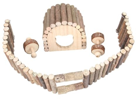 VICASKY 1 juego de juguetes de madera para animales pequeños, valla parcial para hámster de madera natural para roedores, empleo en el jardín