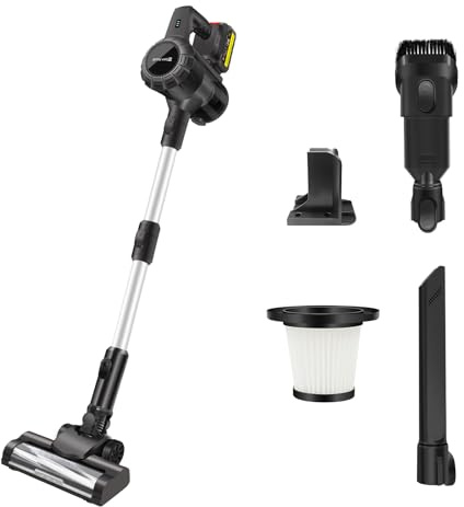 Aspiradora con batería de 500 W con 2 baterías de 3,0 Ah, 15000 Pa/65 min, motor sin escobillas, ligero, filtro HEPA, cepillo giratorio para suelo, aspiradora inalámbrica para suelos duros, alfombras