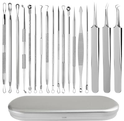 lulir Kit de Extractor de Puntos Negros, 18 Piezas Exprimidor de Comedones y Pinzas, Herramientas de Acero Inoxidable para Quitar Granos, Acné, Incluye Estuche Portátil