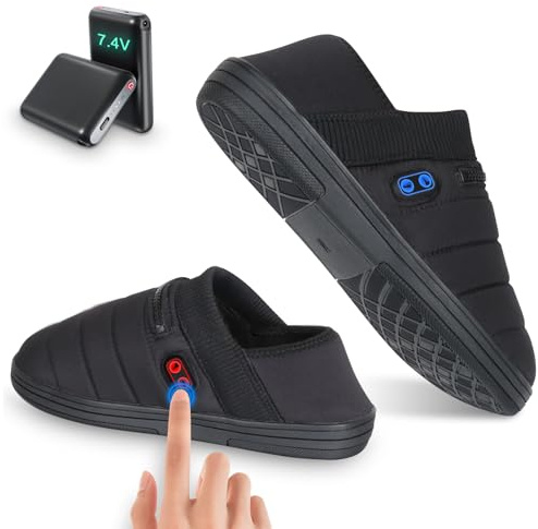 Chaussons chauffants en peluche, BIAL 7,4V Pantoufles Chauffante résistants à l'eau Hiver avec 3000mAh Batteries Rechargeables Hommes Femmes Intérieur/Extérieur, Chauffe Pieds Chauffant Electrique