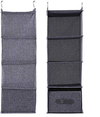 Jenivaint Hänggarderob, Förvaring Av Linne med 4 öppna Hyllor, 1 Låda och 2 Vridbara Hängare, 84 X 29 X 29 Cm för Användning i Sovrumshallen (Grå fyra lager med lådor)