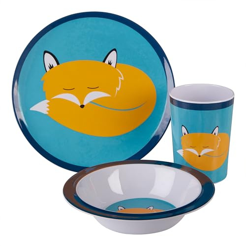 Premier Housewares Vibrant Kids Felix Fox Dinner Set | Durable Kids Felix For Dinner Set For Breakfast| Stylish Packaged 3 Piece Reusable Plate, Bowl And Cup For Children