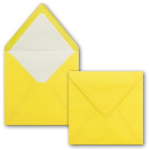 50x Briefumschläge Quadratisch 16 x 16 cm Honiggelb (Gelb) - Umschläge mit weißem Seidenfutter - Kuverts ohne Fenster & mit Nassklebung - Für Einladungskarten zu Hochzeit und Geburtstag