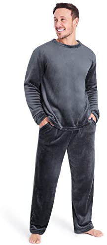 CityComfort Pyjama Homme, Ensemble 2 Pièces Pyjama Chaud Polaire, Combinaison Détente Super Douce Hiver, Cadeau pour Hommes (M, Gris Foncé)