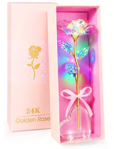 Beferr Galaxy Colorful Rose Birthday Gifts for Women Enchanted Rainbow LED | Birthday Rose Gifts for Women,Her,Best Present for Mum,Wife,Grandma,Sister Mothers,Anniversary,Gift with Heart Base