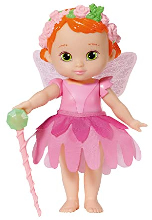 BABY born Storybook Fairy Rose 18 cm, Feen-Puppe mit flatternden Flügeln, Farbwechsel Tattoo, Feenlicht, Zauberstab, Kulisse und Bilderbuch, 833797 Zapf Creation