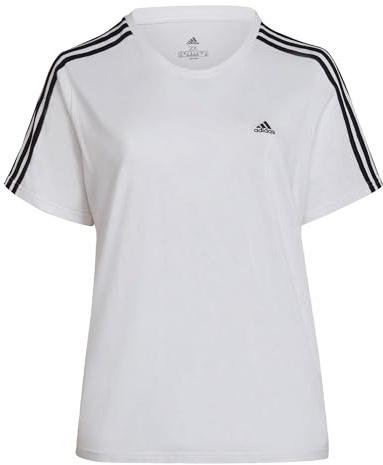 Adidas Mujer Essentials Slim 3-Stripes tee (Plus Size), White/Black, 4XL Plus