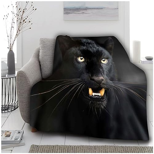 VELVETIO Luxurious Black Panther Throw, Super Soft 3D Animal Print Fleece Blankets, Extra Large Fluffy & Snuggle Blanket For Sofa Bed, 150 x 200cm