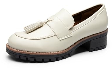DREAM PAIRS Dam Chunky Loafers Business vardagsskor, Beige-pu, 41 EU