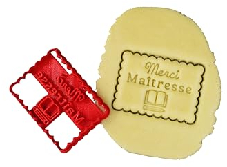3DKOUPE - Emporte-pièce petit beurre - Merci Maîtresse avec motif de cahier et crayon - Couleur au choix - Conçu et fabriqué en France