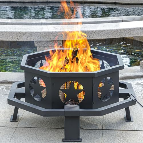 Panovue 89 cm (35 tum) eldstad för utsidan, kraftiga träbrinnande eldgropar, utomhuseldstad åttkantig eldstad för camping, trädgård, uteplats